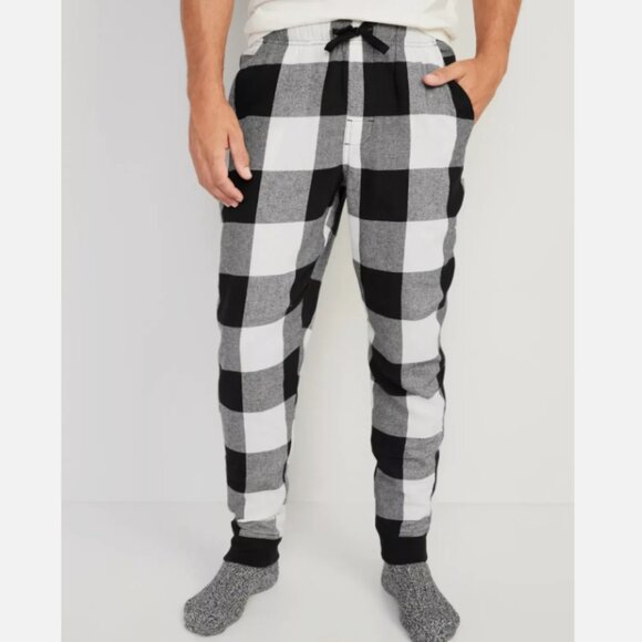 NWT Old Navy Black Buffalo Plaid Flannel Jogger Pajama Pants Sleep Men X-Large - Picture 1 of 4